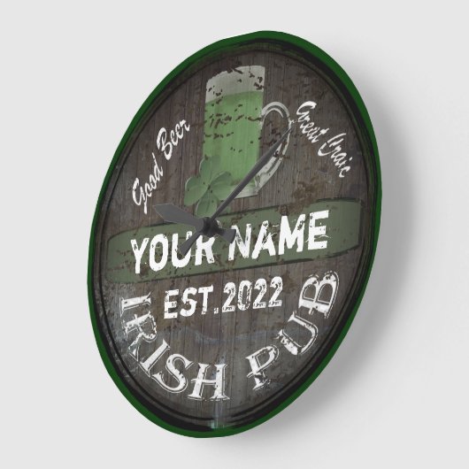 Personalisiertes irisches Pub-Zeichen Große Uhr (Winkel)