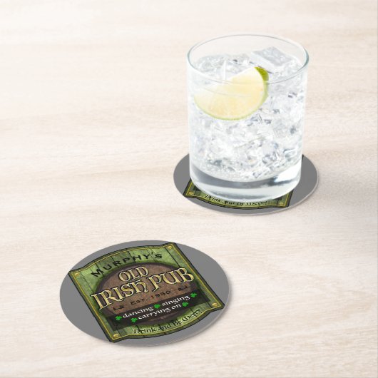 Personalisiertes irisches Pub-Zeichen Runder Pappuntersetzer (Vor Ort)