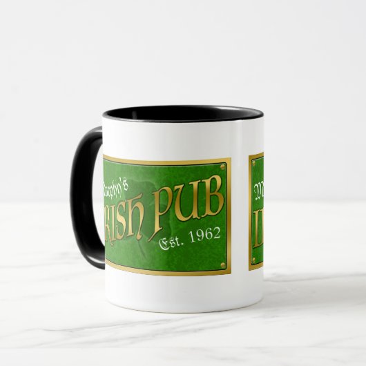 Personalisiertes irisches Pub-Zeichen Tasse (Vorderseite Links)