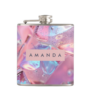 Personalisiertes irisierendes Rosa Eis mit Schimme Flachmann