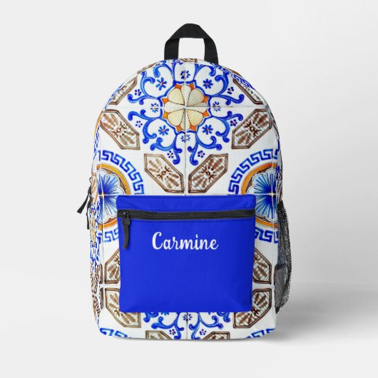 Personalisiertes italienisches Blaumosaik Bedruckter Rucksack (Vorderseite)