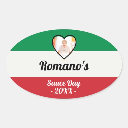 Personalisiertes italienisches "Family Sauce Day"- Ovaler Aufkleber (Vorderseite)