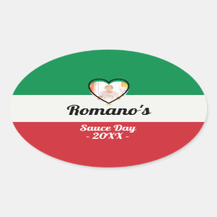Personalisiertes italienisches "Family Sauce Day"- Ovaler Aufkleber