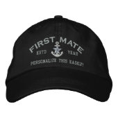 Personalisiertes Jahr und Name First Mate Silver S Bestickte Baseballkappe (Vorderseite)
