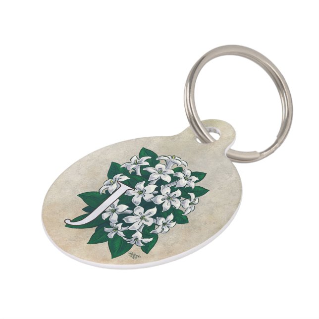 Personalisiertes Jasmin-Blumen-Monogramm Haustiermarke (Seite)