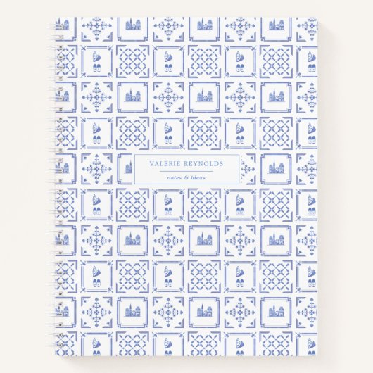 Personalisiertes Journal Delft Blue und White Patt Notizblock (Vorderseite)