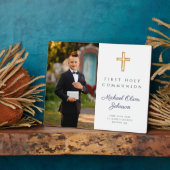 Personalisiertes Junge Foto Erste Heilige Kommune Fotoplatte (Seite)