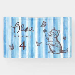 Personalisiertes Jungen Vintage Blau Kitten Geburt Banner