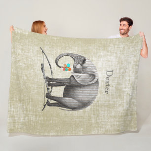 Personalisiertes Jungenzimmer Vintage-Elefant Fleecedecke