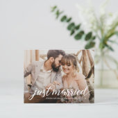 Personalisiertes "Just Married Elopement Foto Post Postkarte (Stehend Vorderseite)