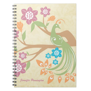 Personalisiertes Juwel tonte Blumenpfaunotizbuch Notizblock