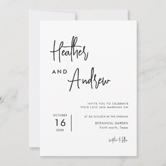 Personalisiertes kalligrafisches Simple Wedding Fo Einladung (Vorderseite)