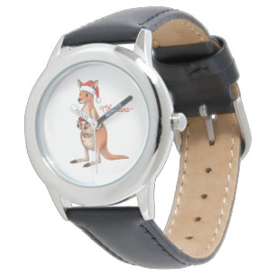 Personalisiertes Känguru mit Weihnachtsmannhut Wei Armbanduhr