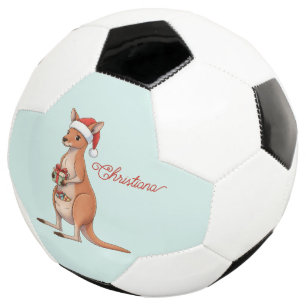 Personalisiertes Känguru mit Weihnachtsmannhut Wei Fußball