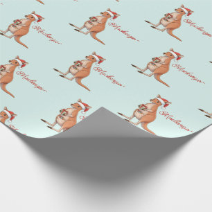 Personalisiertes Känguru mit Weihnachtsmannmütze W Geschenkpapier