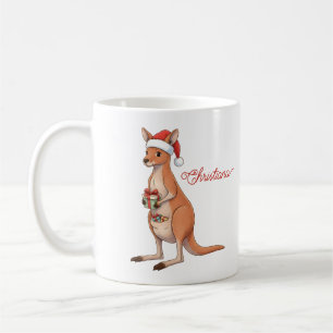 Personalisiertes Känguru mit Weihnachtsmannmütze W Kaffeetasse
