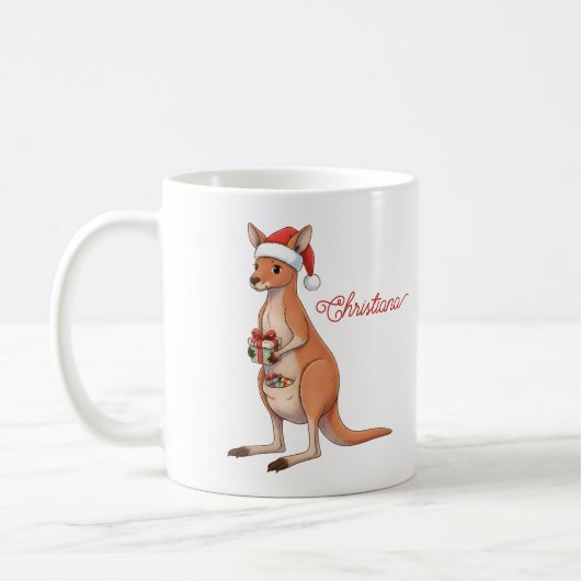 Personalisiertes Känguru mit Weihnachtsmannmütze W Kaffeetasse (Links)