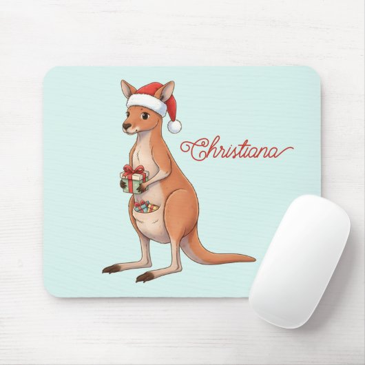 Personalisiertes Känguru mit Weihnachtsmannmütze W Mousepad (Mit Mouse)