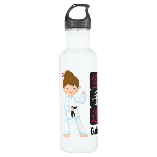 Personalisiertes Karate-Mädchen Edelstahlflasche (Vorderseite)