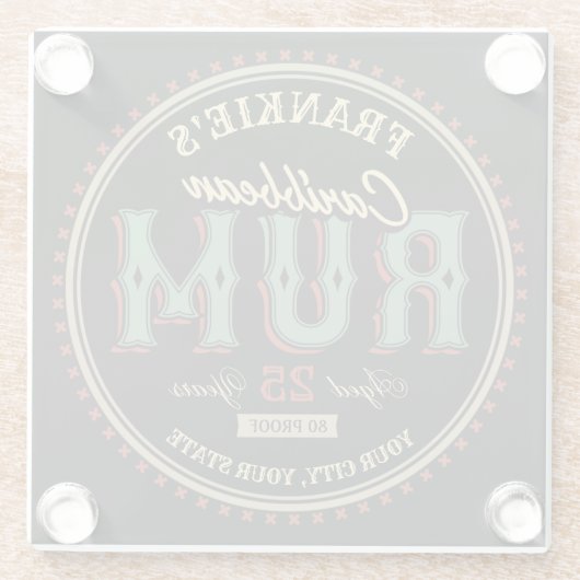 Personalisiertes karibisches Rum-Liquor-Flaschenet Glasuntersetzer (Rückseite)