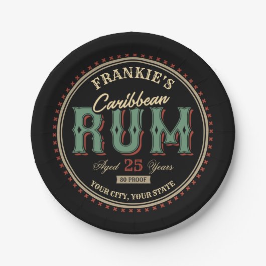 Personalisiertes karibisches Rum-Liquor-Flaschenet Pappteller (Vorderseite)