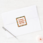 Personalisiertes Kariert Happy Thanksgiving-Gesche Quadratischer Aufkleber (Umschlag)