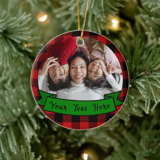 Personalisiertes Kariertes Foto Weihnachten Keramik Ornament (Baum)