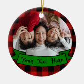 Personalisiertes Kariertes Foto Weihnachten Keramik Ornament (Vorne)