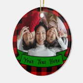 Personalisiertes Kariertes Foto Weihnachten Keramik Ornament (Links)