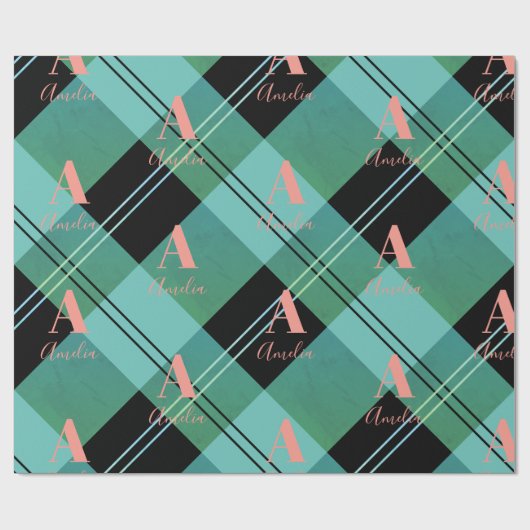 Personalisiertes Kariertes Grün Geschenkpapier (Flach)