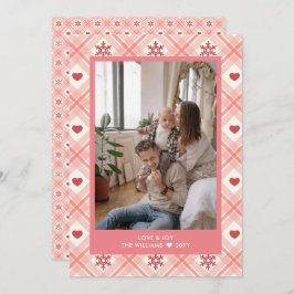 Personalisiertes Kariertes Herz Snowflake Foto Feiertagskarte