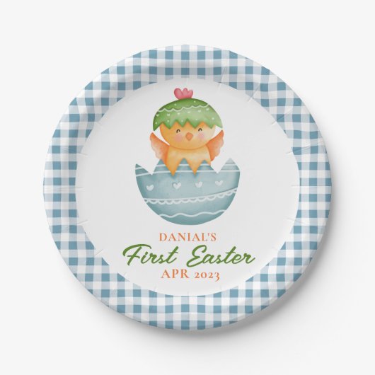 Personalisiertes Kariertes Kicheeier zu Ostern Pappteller (Vorderseite)