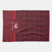 Personalisiertes Kariertes Monogramm Rotes Tartan  Geschirrtuch (Horizontal)