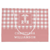 Personalisiertes Kariertes Muster RN Krankenversic Große Geschenktüte (Rückseite)