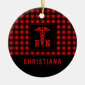 Personalisiertes Kariertes Muster RN Krankenversic Keramik Ornament (Vorne)