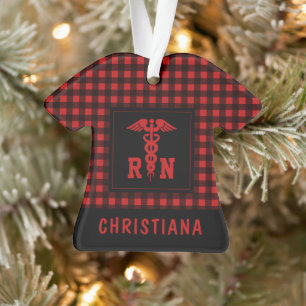 Personalisiertes Kariertes Muster RN Krankenversic Ornament