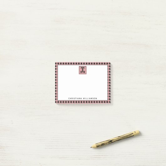 Personalisiertes Kariertes Muster RN Krankenversic Post-it Klebezettel (Auf Schreibtisch)