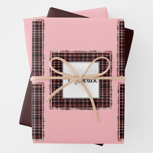 Personalisiertes Kariertes Rosa Braun Matched Vale Geschenkpapier Set (Beispiel)