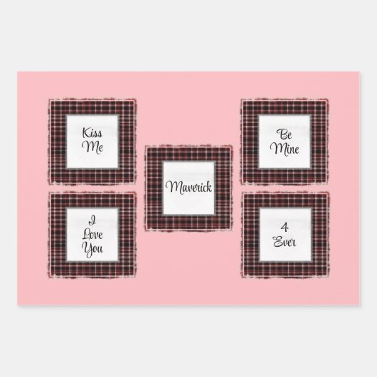 Personalisiertes Kariertes Rosa Braun Matched Vale Geschenkpapier Set (Vorderseite)