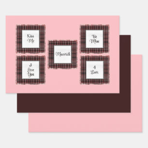 Personalisiertes Kariertes Rosa Braun Matched Vale Geschenkpapier Set