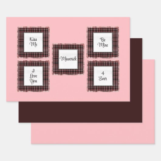 Personalisiertes Kariertes Rosa Braun Matched Vale Geschenkpapier Set (Set)