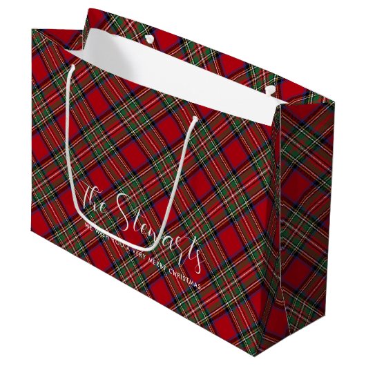 Personalisiertes Kariertes Skript - Stewart Tartan Große Geschenktüte (Vorderseite Schrägansicht)