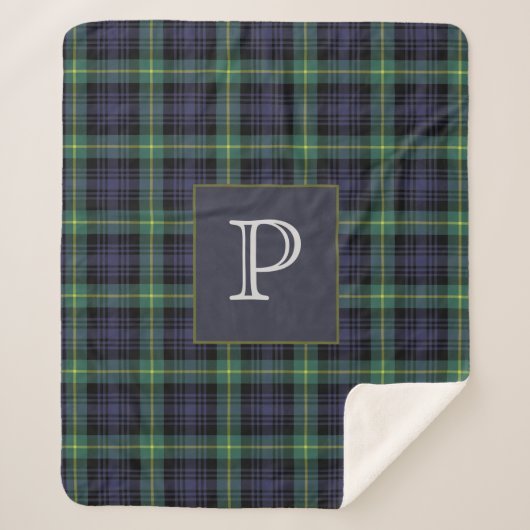 Personalisiertes Kariertes Tartan Mit Monogramm ge Sherpadecke (Vorderseite)