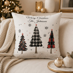 Personalisiertes Karo-Weihnachtsbaum-Familienkisse Kissen