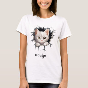 Personalisiertes Kätzchen, das aus dem Imitat scha T-Shirt