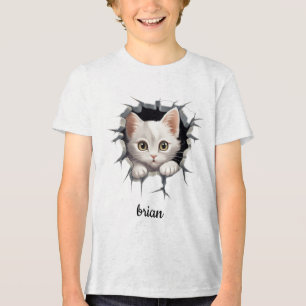 Personalisiertes Kätzchen, das aus dem Imitat scha Tri-Blend Shirt