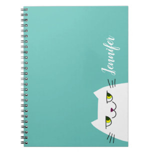 Personalisiertes Katzen Notizbuch Minimal Türkis S Notizblock