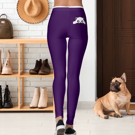 Personalisiertes Katzen-Tier Lila-Weiß-Gestreiftes Leggings