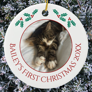 Personalisiertes Katzen-Weihnachtsfoto zum ersten  Keramik Ornament
