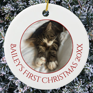 Personalisiertes Katzen-Weihnachtsfoto zum ersten  Keramik Ornament